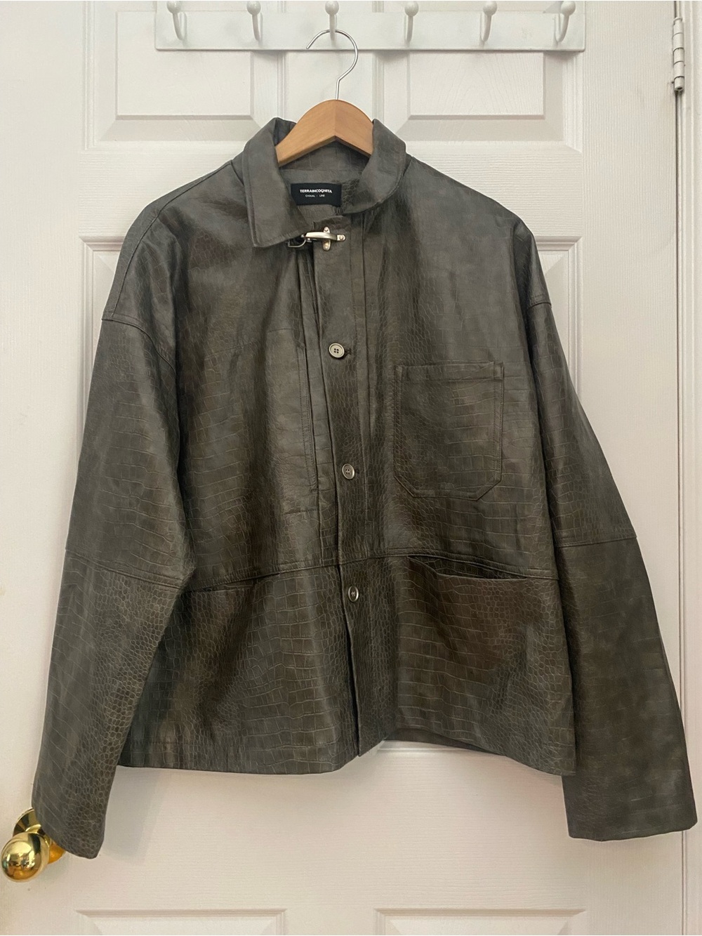 Croc-Embossed Lightweight Shirt Jacket in Dark Gray #16